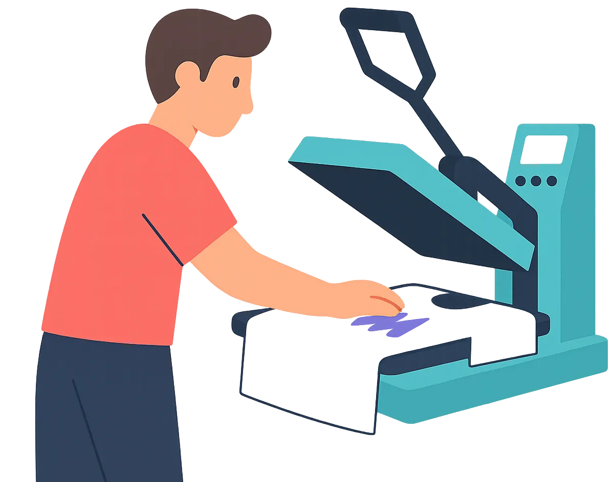 EM Visions employee heat-pressing t-shirt
